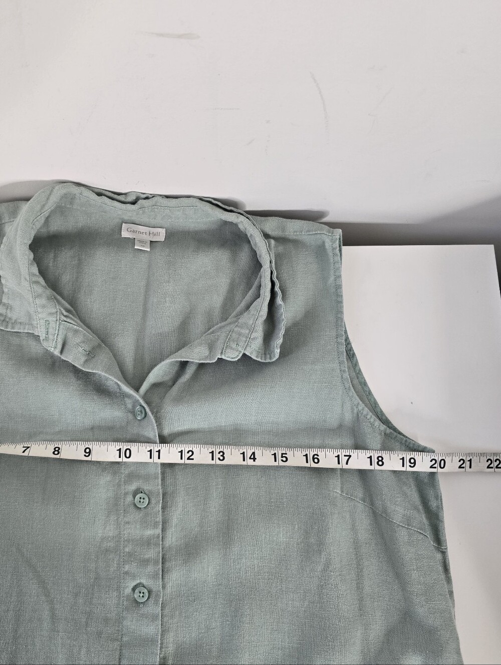 Garnet Hill Sage Classic Linen Shirtdress 10 Collared Button Front Minimalist - Picture 8 of 11